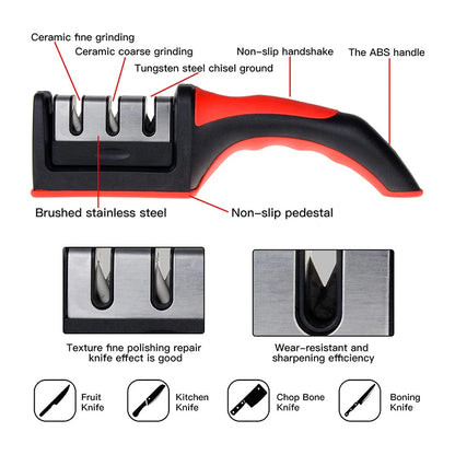 Handheld 3-Stage Knife Sharpener – Multi-Function Quick Sharpening Tool with Non-Slip Base