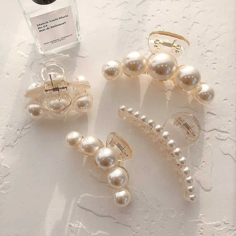 Korean Big Pearl Hair Claw Clip – Elegant Hairgrip Barrette for Women & Girls