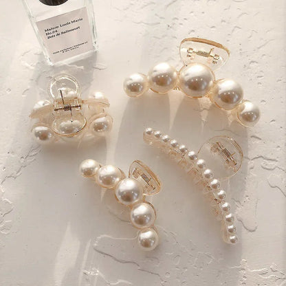 Korean Big Pearl Hair Claw Clip – Elegant Hairgrip Barrette for Women & Girls