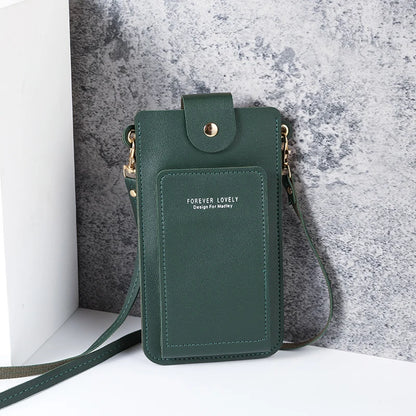 solid color fashion simple shoulder bag slung mobile phone bag women's driver's license card wallet - BeeTrendyShop.COM