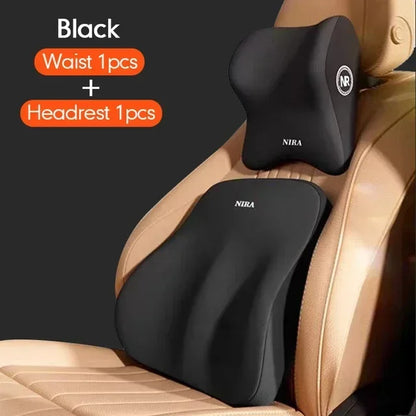 Car Memory Foam Lumbar & Neck Support Pillow – Removable Washable Backrest for Universal Vehicles