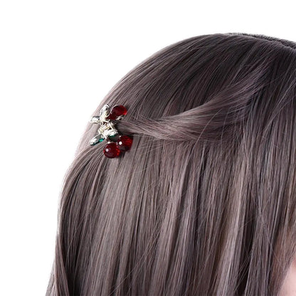 Mini Rhinestone Cherry Hair Claw Clip – Korean Style Sparkle Hairpin for Women