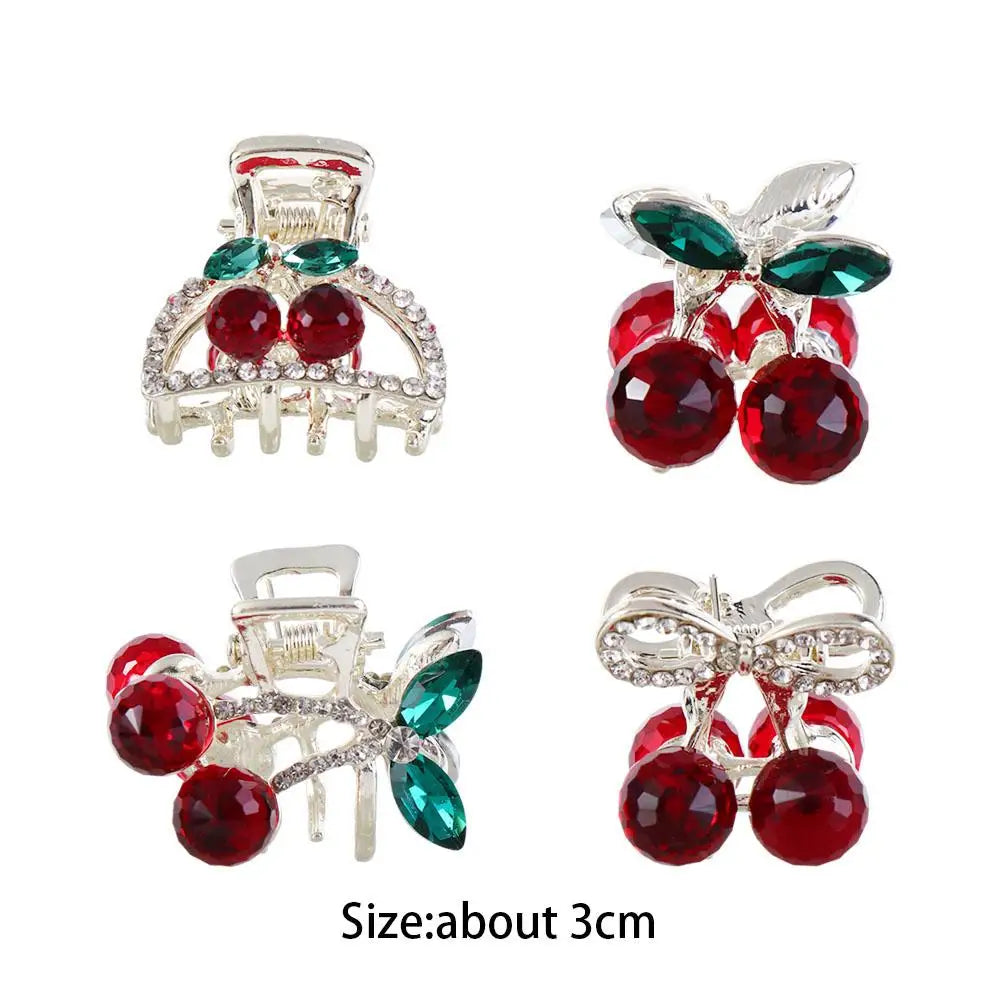 Mini Rhinestone Cherry Hair Claw Clip – Korean Style Sparkle Hairpin for Women