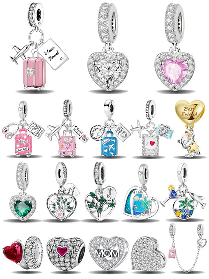 925 Sterling Silver Heart, Flower, Clover & Turtle Charm Bead – DIY Birthday Jewelry