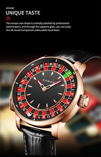 PINDU Gambling Series Automatic Mechanical Watch – Roulette Poker Dial, Unique Design