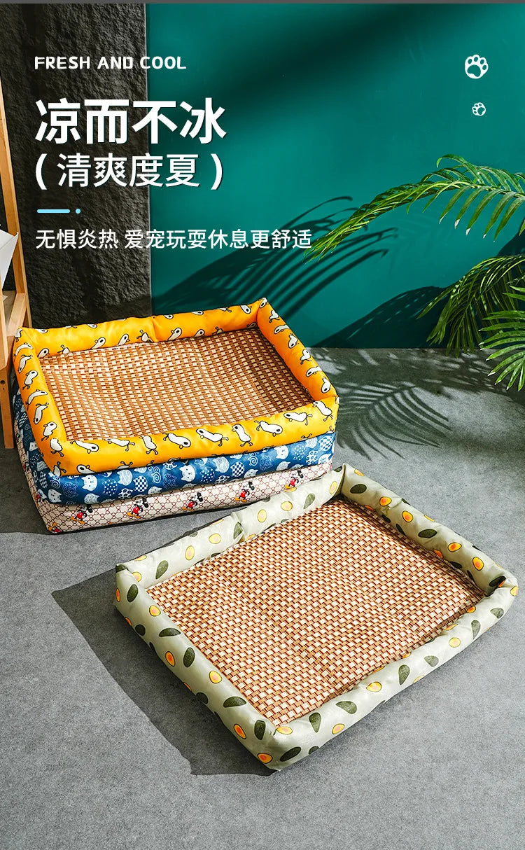Breathable Rattan Cooling Mat - Summer Pet Bed for Dogs & Cats