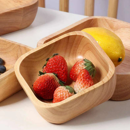 Japanese Square Oak Wood Bowl – High-Grade Fruit, Salad & Dessert Snack Bowl