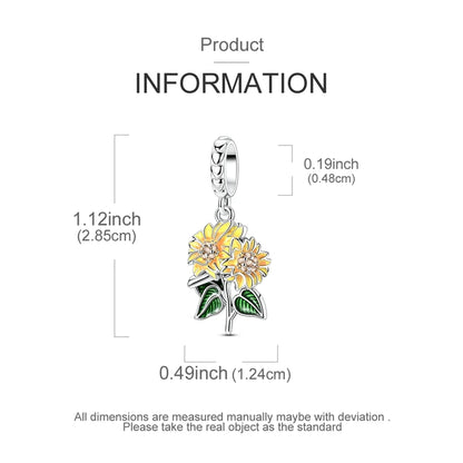 925 Sterling Silver Sunflower & Lucky Stars Charm – Sun Moon Diamond DIY Jewelry