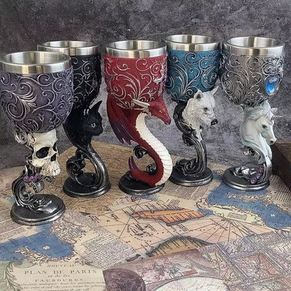 Gothic Dragon Claw Viking Wine Goblet – 3D Skull Punk Bar Cup