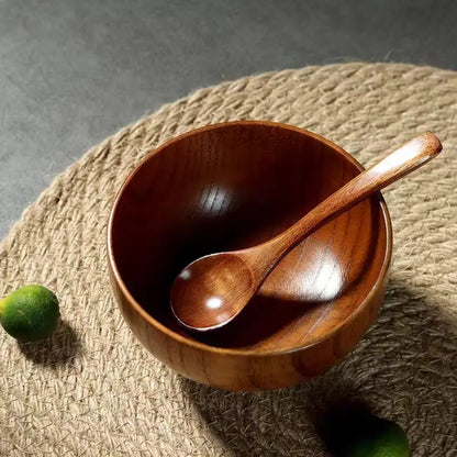 Japanese Jujube Wood Soup & Rice Bowl – Solid Wood Salad Bowl for Children, Baby & Adults