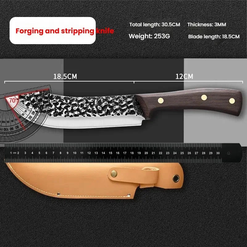 Forged Slaughter Boning Knife Stainless Steel Cleaver Knives for Meat Fruit Vegetables Wooden Handle Knife Kitchen Butcher Knife
