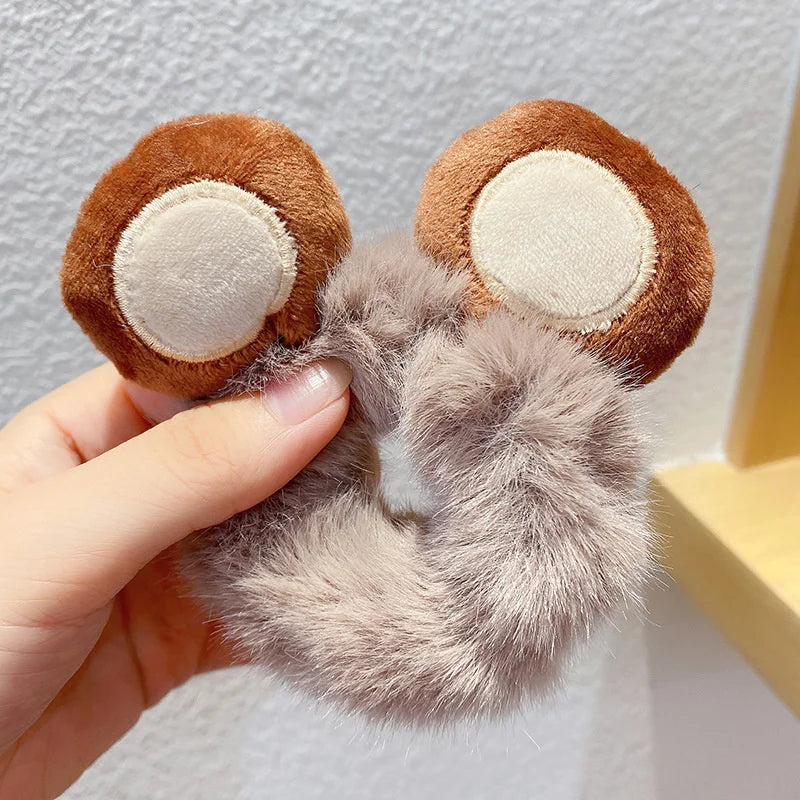 1PC 3D Plush Bunny Ear Hair Ties for Girls & Women