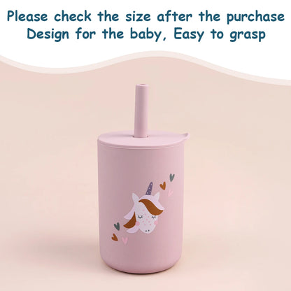 Baby Feeding Straw Cup – Anti-Hot Leakproof Silicone Toddler Water Bottle