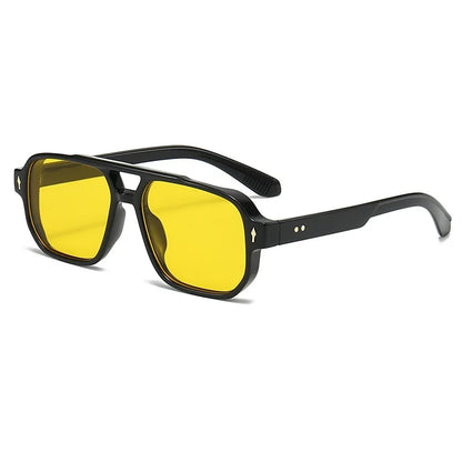 Retro Double Bridge Square Sunglasses – Luxury Rivet Design UV400 Unisex
