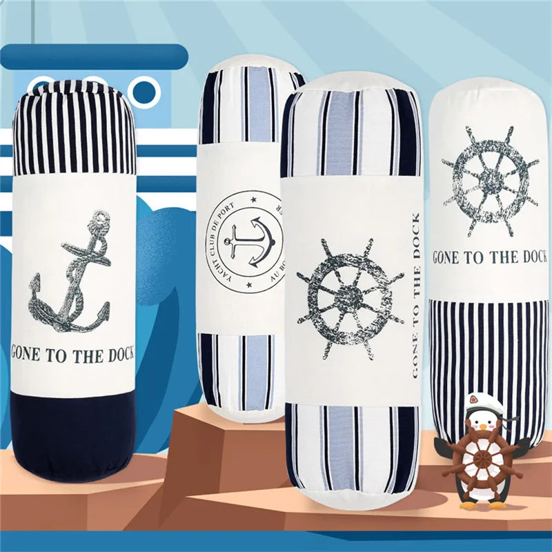 Mediterranean Sea Anchor Cylindrical Bolster Cushion 45x15cm – Cotton Linen Sofa & Bed Pillow Decoration