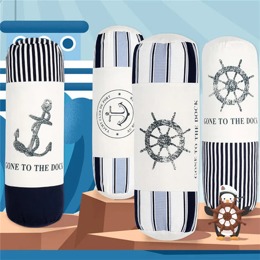 Mediterranean Sea Anchor Cylindrical Bolster Cushion 45x15cm – Cotton Linen Sofa & Bed Pillow Decoration