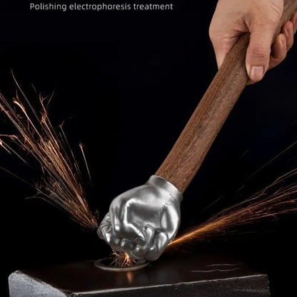 Stainless Steel Fist Hammer – Wooden Handle Craft & Camping Hand Tool