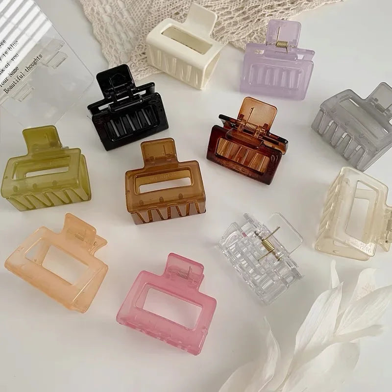 Small Square Acrylic Hair Claw Clip – Colorful Elegant Barrette for Women & Girls