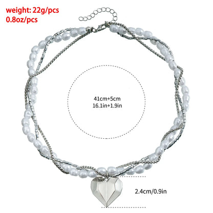 Y2K Heart Pendant Multilayer Choker Necklace – Glass & Zinc Alloy Women’s Jewelry