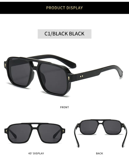 Retro Double Bridge Square Sunglasses – Luxury Rivet Design UV400 Unisex
