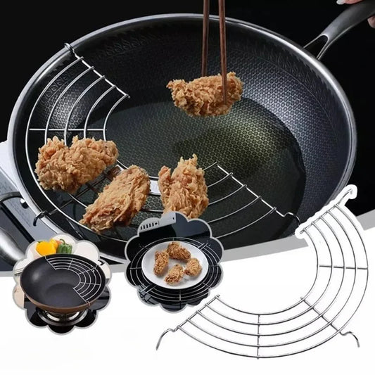 Stainless Steel Mesh Frying Basket with BBQ Tongs Set Oil Drainage Rack Perfect for Deep Frying and Grilling Safe Kitchen Tool