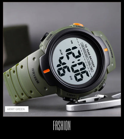 Men's Outdoor Digital Watch – 100M Waterproof, LED, 10-Year Battery, Alarm & Date Display