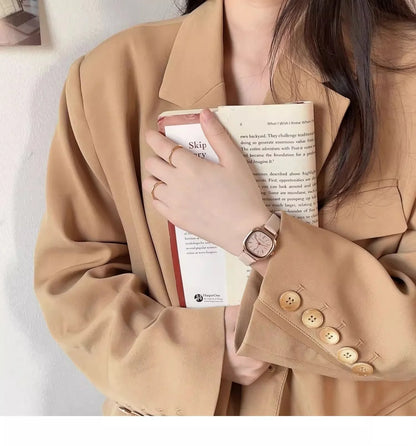 Casual Wrist Watches Retro Square Quartz Digital Mini Dial Leather Strap Fashionable Clock Waterproof Wristwatch for Women - BeeTrendyShop.COM