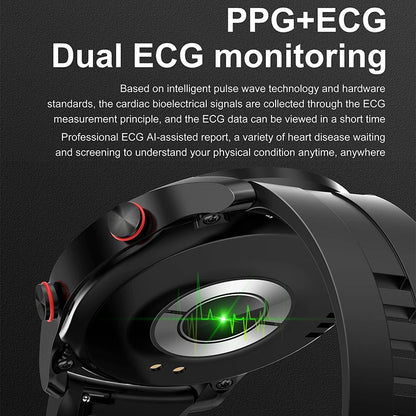 ECG+PPG Smartwatch – Laser Health Monitor, Blood Pressure, Bluetooth Call, Waterproof with Box