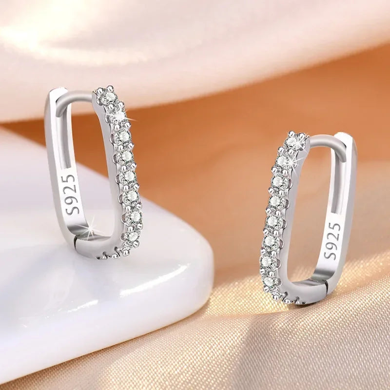 Hot popular 925 Sterling Silver charms Crystal Jewelry Fashion Zircon Circle Hoop Earrings for Woman Lady Wedding Party Gift