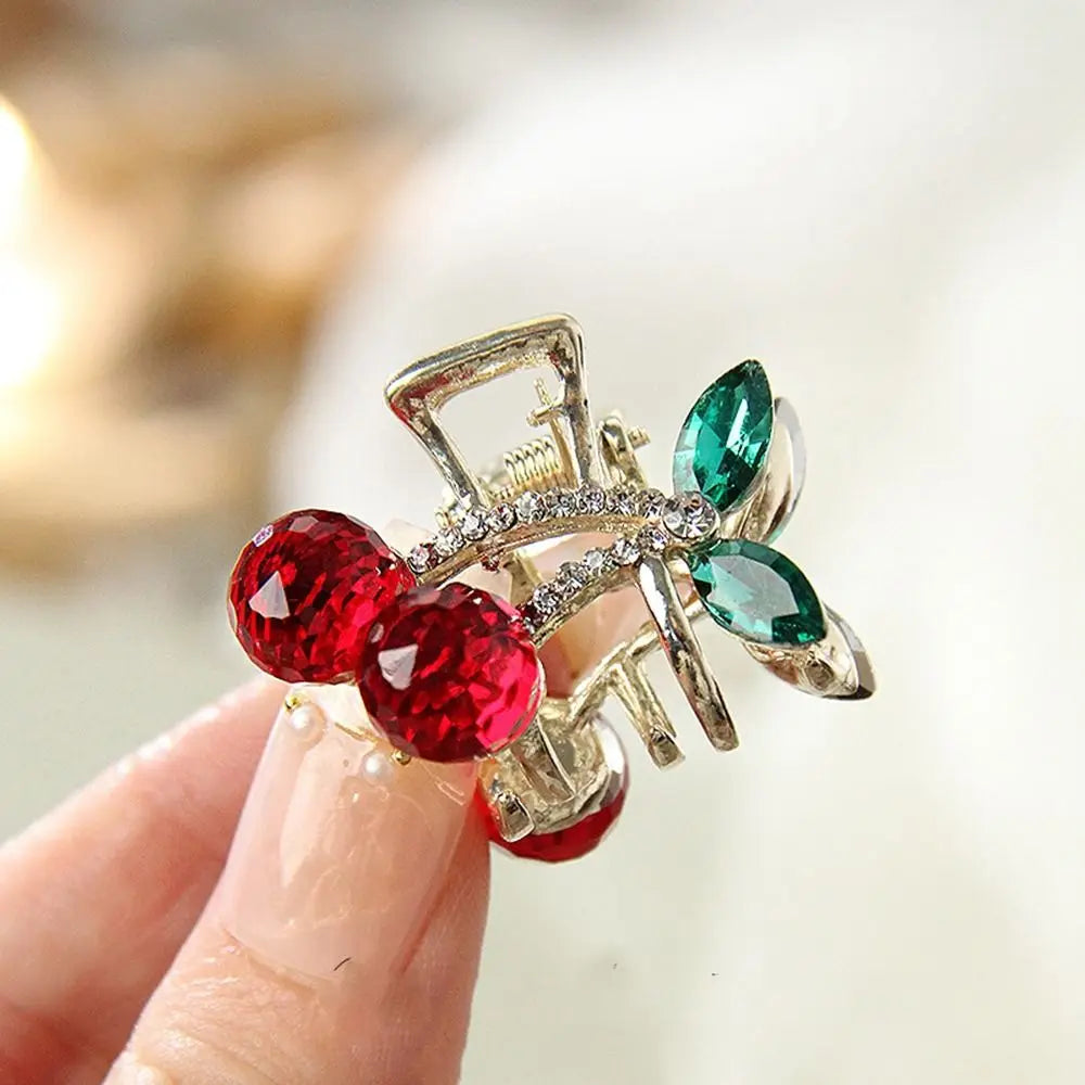 Mini Rhinestone Cherry Hair Claw Clip – Korean Style Sparkle Hairpin for Women