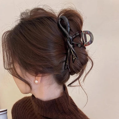 13cm Acrylic Ribbon Bow Hair Claw Clip – Glossy Shark Ponytail Barrette for Women