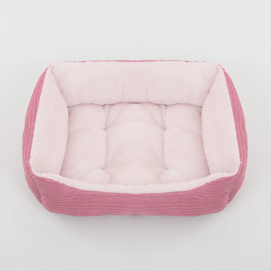 Plush Square Pet Bed - Calming Sofa Cushion for Cats & Small/Medium Dogs