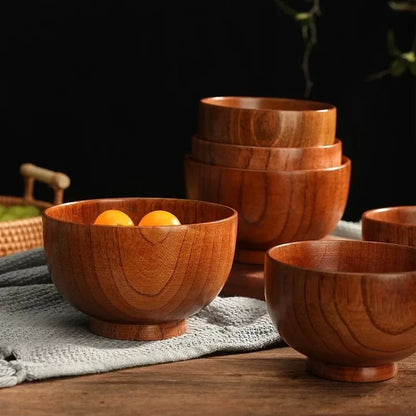 Japanese Solid Wood Ramen & Rice Noodle Bowl – Natural No-Splicing Kitchen Tableware