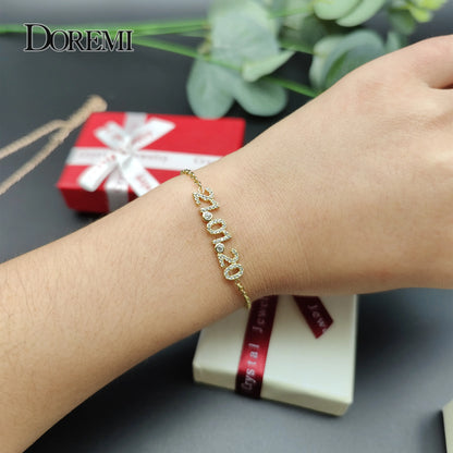 DOREMI Personalized Letter Zircon Bracelet – Adjustable Name Bracelet with Birthstone