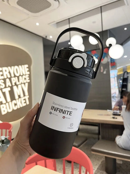 1L Stainless Steel Thermal Bottle with Straw – Vacuum Flask Hot & Cold Fitness Tumbler
