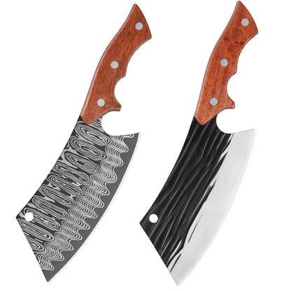 Forged Kitchen Chef Knife – Laser Pattern High Carbon Clad Steel Butcher & Cleaver Knife