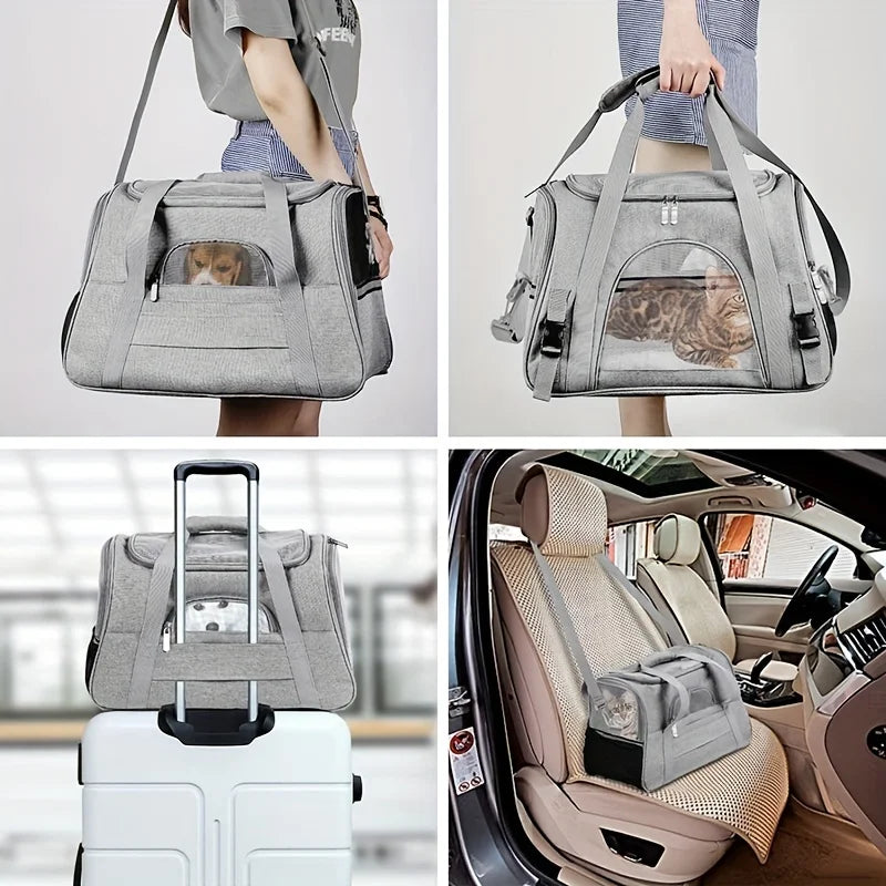 Large Cat Carrier Bag with Plush Mat – Breathable Mesh, Secure Straps, All Breeds