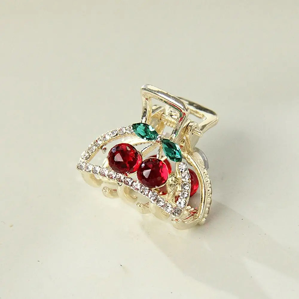 Mini Rhinestone Cherry Hair Claw Clip – Korean Style Sparkle Hairpin for Women
