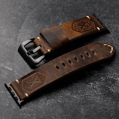 Handmade Vintage Crazy Horse Leather Bracelet 40MM 44MM 45MM 49MM Fits Apple Watch S8 Ultra Folded Thick Brown Strap - BeeTrendyShop.COM