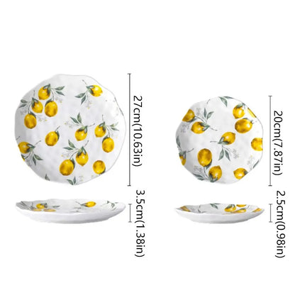 Creative Lemon Pattern Ceramic Dinner Plate – Irregular Shape Nordic Salad & Steak Platter