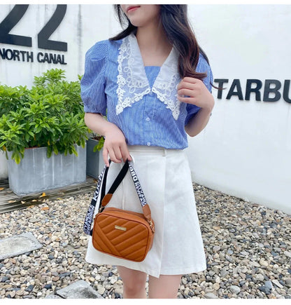 High quality women's PU rolling strip camera bag shoulder bag mobile phone bag casual crossbody bag - BeeTrendyShop.COM