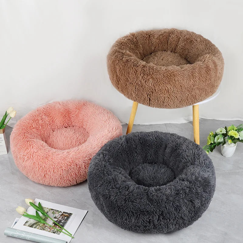 Winter Plush Pet Nest - Washable Round Bed for Cats and Dogs