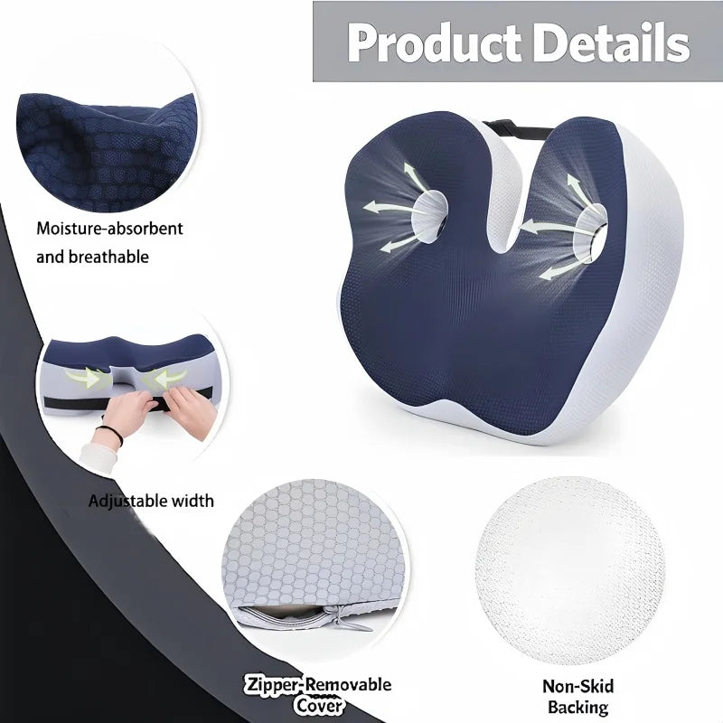 Memory Foam Seat Cushion 48x39cm – Ergonomic Back & Tailbone Pain Relief for Office, Car & Travel