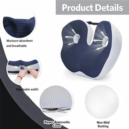 Memory Foam Seat Cushion 48x39cm – Ergonomic Back & Tailbone Pain Relief for Office, Car & Travel