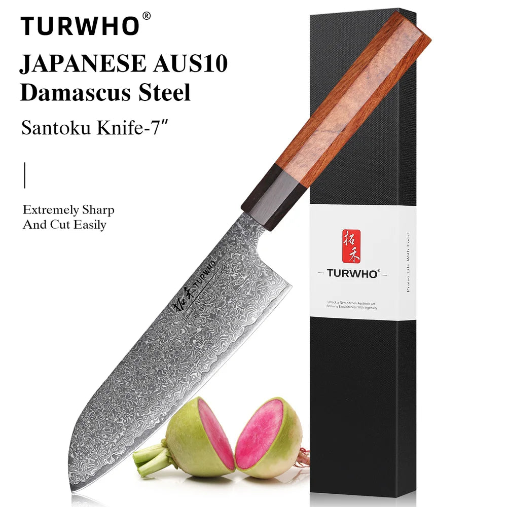 TURWHO Hand Forged Japanese Damascus Steel Chef Knife – Santoku, Sashimi & More