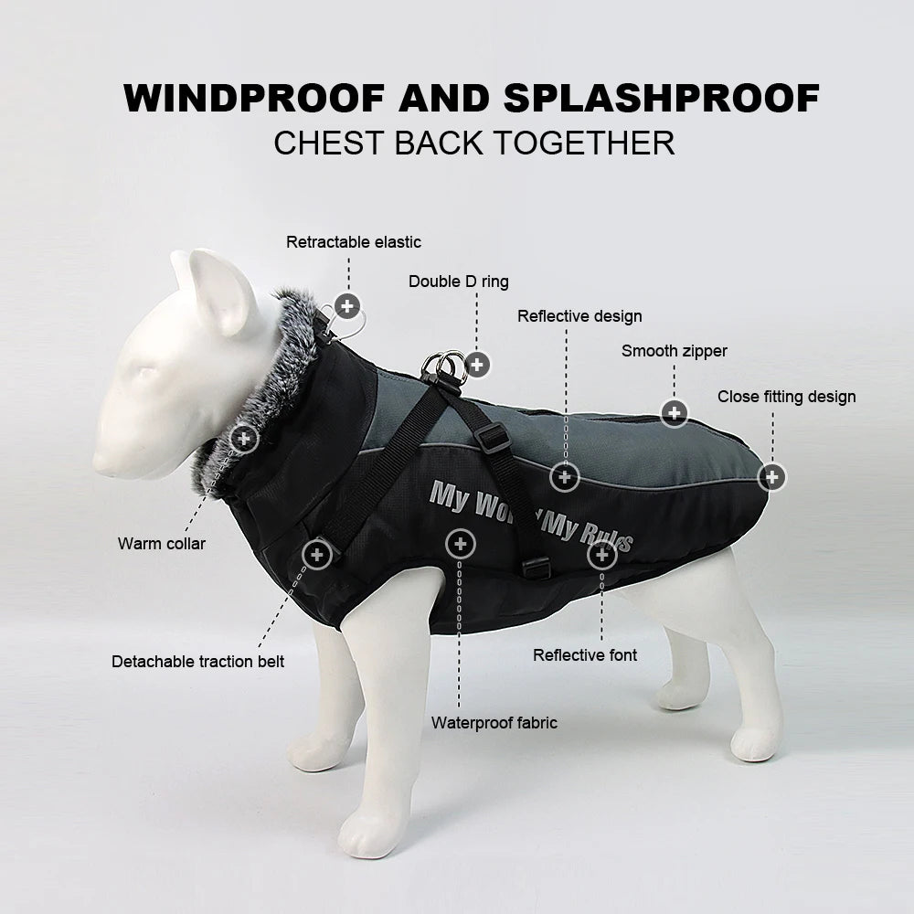 All-Weather Harness Dog Coat - Waterproof Winter Vest for Large Breeds - BeeTrendyShop.COM