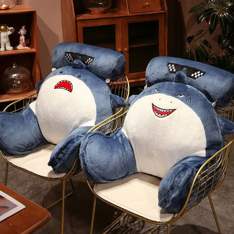 Cute Shark Plush Backrest Cushion – Soft Removable Reading & Lumbar Pillow for Sofa & Bed | 60x45 & 80x55cm