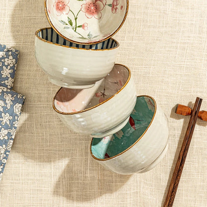 Japanese Style Round Ceramic Bowl – Household Tableware for Rice, Milk, Oats & Breakfast