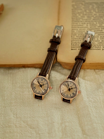 1 Piece of Retro Casual and Elegant Women's Coffee Brown Belt Watch Fashionable Small and Exquisite Round Small Dial Rhinestone Decoration Preppy Style Suitable for Daily Wear Dinner and Other Occasions Decorative Wrists - BeeTrendyShop.COM
