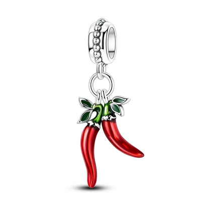 925 Sterling Silver Red Wine, Chili & Dumbbell Charm Bead – Fun DIY Jewelry